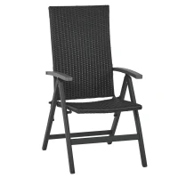 Outsunny Silla Plegable de Ratán con 5 Posiciones Silla Reclinable de Aluminio para Jardín Balcón Terraza Exterior Carga 160 kg 59x68x107 cm Negro(m-1)