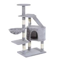 PawHut Rascador Árbol para Gatos con Postes Escalera Cueva Espaciosa Hamaca Plataformas Centro de Actividades Sisal Natural 55x40x125cm Gris