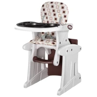 HOMCOM Trona para Bebés 3 en 1 para Mayores de 6 Meses Transformable en Mesa y Silla Multifuncional Ajustable en 3 Posiciones Respaldo Alto Acolchado con 2 Bandejas Extraíbles 57x59x105 cm Café(m-1)
