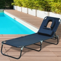 Tumbona Reclinable y Plegable con Almohada para Playa Piscina Jardín Terraza o Patio - Color Negro - Oxford - 190x56x28 cm