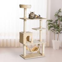 PawHut Árbol Rascador para Gatos con Múltiples Plataformas Juguete Colgante Cueva Espaciosa Hamaca Suave Postes Rascadores para Gatos Dormir y Jugar 70x40x152 cm Beige
