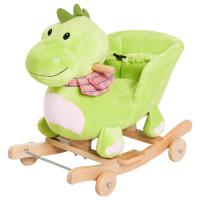 HOMCOM Caballito Balancín Bebé +18 Meses Madera y felpa con Ruedas Sonido Cinturón de Seguridad Mecedora Balancín 60x32x52cm