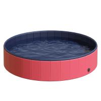 PawHut Piscina Rígida tipo Bañera Plegable Ø160x30cm de PVC Antideslizante para Perros Gatos Mascotas Animales Color Rojo y Azul
