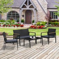 Outsunny Conjunto de Exterior Formado por 4 Piezas de Ratán Mesa de Centro Sofá y 2 Sillones en Color Negro y Gris