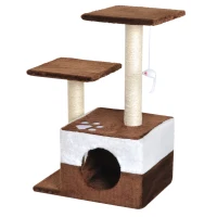 PawHut Árbol Rascador para Gatos Altura 70 cm con Cueva de Felpa Suave 2 Plataformas Postes Rascadores de Sisal Natural y Ratón de Juguete 45x33x70 cm Marrón Café(m-1)