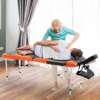 HOMCOM Camilla de Masaje Acolchada de Aluminio Plegable y Portátil para Tatuaje Fisioterapia Deporte 185x60cm Negro y Naranja