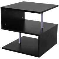 HOMCOM Mesa de Centro Café Mesa Auxiliar de Salón de Forma S con Compartimento Abierto 2 Niveles Diseño Elegante 50x50x50 cm Negro
