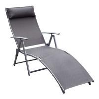 Outsunny Tumbona Plegable de Jardín con Respaldo Ajustable a 7 Niveles Acero y Textliene con Almohada Relax en Exterior Piscina Terraza Camping - Gris - 137x63.5x100.5cm