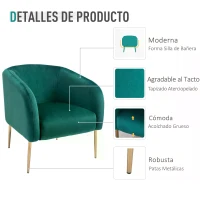 HOMCOM Sillón Moderno de Terciopelo Silla Butaca de Comedor Asiento Acolchado con Patas de Metal para Salón Dormitorio Sala de Estar 75x74x76 cm Verde(m-4)