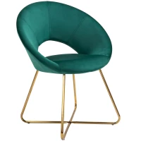 HOMCOM Silla de Comedor Vintage Tapizada de Suave Terciopelo Silla de Ocio para Sala de Estar con Respaldo Curvo y Patas Doradas 68x54x84 cm Verde(m-1)