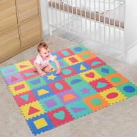 HOMCOM 36 Piezas Alfombra Puzzle Niños 31x31x1 cm con 18 Figuras Geométricas Colchoneta Suave 3,24 metros cuadrados Lavable Juego Rompecabezas