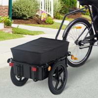 HOMCOM Remolque de Bicicleta Negro Acero con Reflectores Acero 144x59x80cm