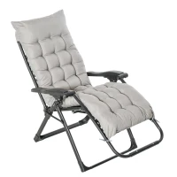 Outsunny Tumbona Plegable Silla Reclinable con Cojín Extraíble Acolchado de Texteline para Patio Playa Jardín Carga 120 kg 90x65x110 cm Gris(m-1)