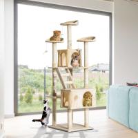PawHut Rascador Gato Rascador de Gatos Barato Árbol para Gatos con Poste de Arañar Múltiples Plataformas Escaleras Cuevas Juguetes Centro de Actividades 60x50x180 cm Beige