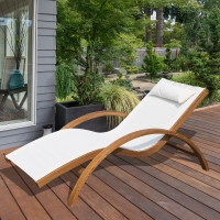 Outsunny Tumbona tipo Hamaca para Jardín Terraza Playa Piscina o Patio 161x72x68cm Color Blanco hecha de Madera Malla y Textilene con Almohadilla