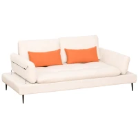 HOMCOM Sofá de 3 Plazas Convertible en Cama Individual con Respaldo Regulable y Reposabrazos Abatible 2 Almohadas Lumbar Acolchado Patas de Metal 213x112x83 cm Beige(m-1)