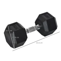 HOMCOM 15KG Single Rubber Hex Dumbbell Portable Hand Weights Dumbbell Home Gym(m-3)