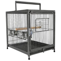 PawHut Jaula para Pájaros Portátil Jaula para Agapornis con 2 Perchas de Madera 2 Comederos de Acero Inoxidable y Bandeja Extraíble para Periquitos Canarios 45,7x35,5x45 cm Negro(m-1)