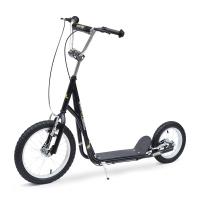 HOMCOM Patinete 125x58x92-100 cm 2 Ruedas 16/12 pulgadas con 2 Frenos Scooter + Caballete Negro