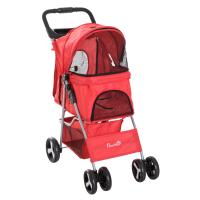 PawHut Cochecito Plegable Mascotas 75×46×94 cm Perro Gato Carrito Ruedas Giran 360º con Freno Rojo