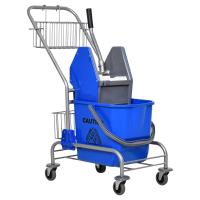 HOMCOM Cubo de Fregona Cubo Fregado Comercial con Escurridor de Presión Hacia Abajo Ruedas y Cestas Capacidad de 26L 73x45x95cm