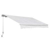 Outsunny Toldo Manual Plegable de Aluminio 3,5x2,5m Toldo Balcón Patio Terraza con Manivela Impermeable Protección Solar UV Color Blanco