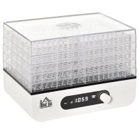 HOMCOM Deshidratador de Alimentos 400W con 5 Bandejas Pantalla LCD Temperatura Ajustable 35-70 ℃ y Temporizador de 72 Horas para Verduras Frutas Carne sin BPA 29x19x21,5 cm Blanco(m-1)