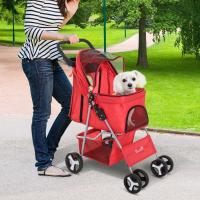 PawHut Cochecito Plegable Mascotas 75×46×94 cm Perro Gato Carrito Ruedas Giran 360º con Freno Rojo