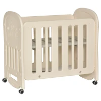 HOMCOM Cuna de Bebé 2 en 1 para 0-6 Años Balancín Ajustable en 2 Alturas hasta 25 kg Convertible en Mecedora con 4 Ruedas y Frenos 107x70x100 cm Beige(m-1)