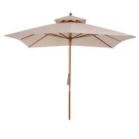 Outsunny® Sombrilla Parasol de Bambú Madera para Jardín Terraza Patio Playa Doble Techo Rectángulo Mástil de 48mm Crema 3x3m