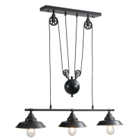 HOMCOM Lámpara Colgante de Estilo Industrial Lámpara de Techo Retro con Poleas Bola de Contrapeso Altura Ajustable 3 Portalámparas Convencionales 90x22x89-180 cm Negro(m-1)