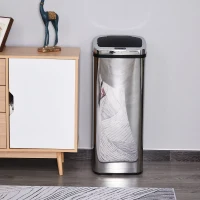 HOMCOM Papelera 50L Cubo de Basura con Sensor Detector de Movimiento Automático de Acero Inoxidable 33x25x84 cm Plata y Negro(m-2)