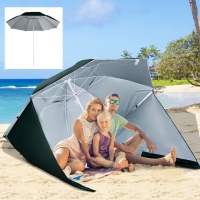 Outsunny Sombrilla de Playa con Paneles Laterales tipo Tienda - Parasol para Protección de rayos UV Φ210x222cm