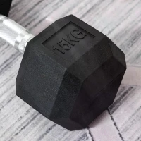 HOMCOM 15KG Single Rubber Hex Dumbbell Portable Hand Weights Dumbbell Home Gym(m-8)