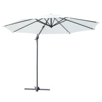 Outsunny Sombrilla de Aluminio Jardín Ø300x250 cm Parasol Excéntrico con Rotación 360° Inclinación de 6 Niveles con Manivela Ventilación y Base Cruzada para Patio Terraza Crema(m-1)