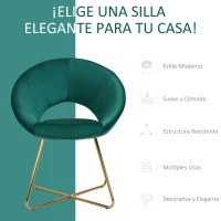 HOMCOM Silla de Comedor Vintage Tapizada de Suave Terciopelo Silla de Ocio para Sala de Estar con Respaldo Curvo y Patas Doradas 68x54x84 cm Verde(m-4)