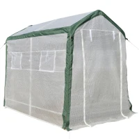 Outsunny Invernadero de Jardín 240x180x200 cm Túnel con 4 Ventanas y Puerta Enrollable para Cultivo de Plantas Flores Verduras Cubierta PE y Marco Acero Blanco(m-1)