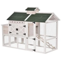 PawHut Gallinero Exterior de Madera de Abeto Jaula para Gallinas Pollos con Zona Abierta Ponedero Bandeja Extraíble y Techo Abatible 180x80,5x130 cm Blanco y Verde(m-1)