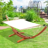 Outsunny Hamaca con Soporte de Madera Hamaca de Jardín Colgante con Marco y Tumbona de Algodón 200x120 cm para Terraza Balcón Carga 150 kg 392x120x110 cm Blanco y Natural(m-2)