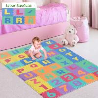 HOMCOM Alfombra Puzzle Infantil Piezas de 31x31x1cm Juego Rompecabezas 29 Letras Acento y Números 0 al 9 Colchoneta para Niños 3,6 metros cuadrados