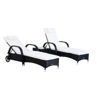 Outsunny Set de 2 Tumbonas Chaise Longue + 1 Mesa de Ratán para Jardín o Terraza Sillas con Cojín y Respaldo Ajustable a 5 Niveles - Negro