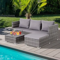 Outsunny Conjunto de Sofás de Ratán 3 Piezas con Chaiselongue y Mesa de Centro Almacenaje Respaldo Ajustable en Altura Alta Comodidad Color Gris(m-2)
