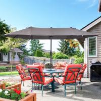 Outsunny Sombrilla Parasol Doble para Jardín 4,6x2,7x2,4 m Sombrilla Gigante Anti UV con Manivela para Exterior Patio Terraza Piscina Color Gris