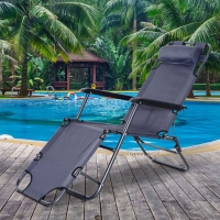 Outsunny Tumbona Reclinable y Plegable con Respaldo Ajustable Reposabrazos Almohada y Reposapiés para Jardín Balcón Carga 136 kg 135x60x89 cm Gris