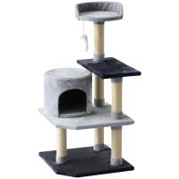PawHut Árbol para gatos Rascador Grande con Plataformas Casetas Ratón de Juego 48x48x100 cm Cubierto de Felpa Gris