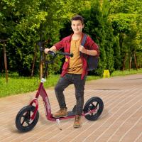 HOMCOM Patinete Scooter 2 Ruedas 12 Pulgadas Monopatín para Niños y Adultos Manillar Ajustable con Freno y Caballete Carga 100kg 120x52x75-86cm Acero Rojo