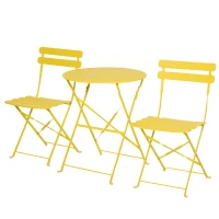 Outsunny Conjunto Muebles Plegables de Jardín de 3 piezas Mesa y 2 Sillas de Metal para Balcón Terraza Exteriores Ø60x71 cm Amarillo(m-1)