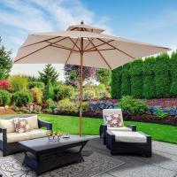 Outsunny® Sombrilla Parasol de Bambú Madera para Jardín Terraza Patio Playa Doble Techo Rectángulo Mástil de 48mm Crema 3x3m