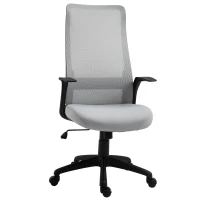 Vinsetto Silla de Oficina Ergonómica Silla Escritorio Giratoria con Altura Ajustable Reposabrazos Soporte Lumbar y Respaldo Alto Transpirable 62x62x113-122 cm Gris(m-1)