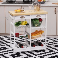 HOMCOM Carrito Auxiliar con Ruedas Carrito Verdulero Carro de Cocina con 2 Cajones 2 Cestas y 2 Estantes 74x37x76 cm Blanco(m-3)